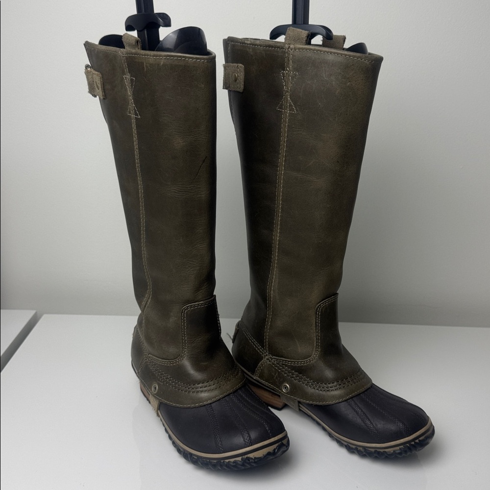 Sorel Tivoli II Tall Waterproof Winter Boots Green Leather Rubber Size 6.5 - Picture 5 of 16